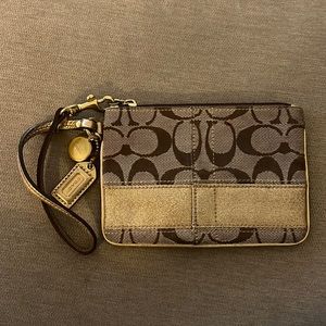 Coach Tan and Gold Wristlet